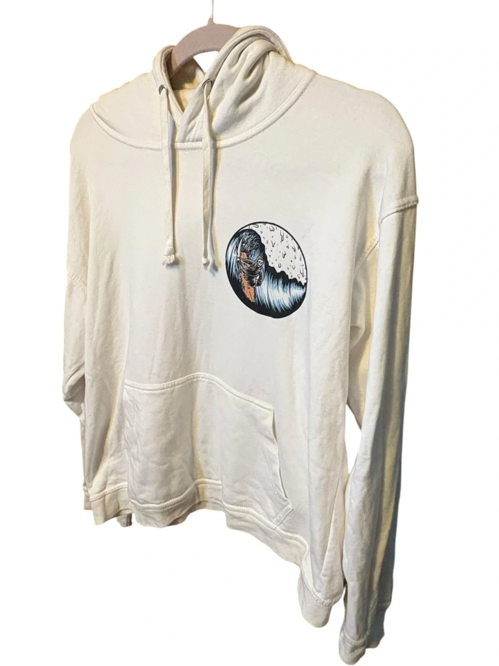 Call Your Mother Grim Reaper Surf Graphic Hoodie Unisex Large Cream
